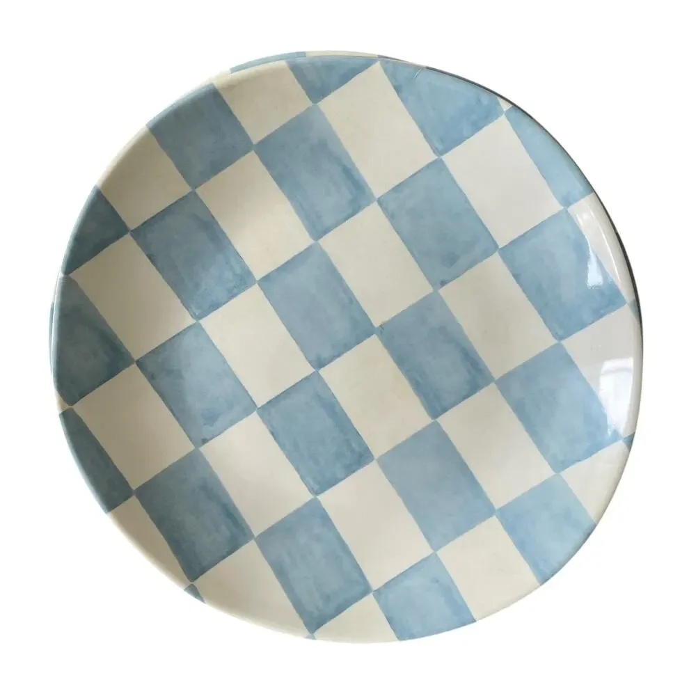 Blue & White Checkered Melamine Appetizer Plates 6.5in Set of 4 Chic Spring NEW